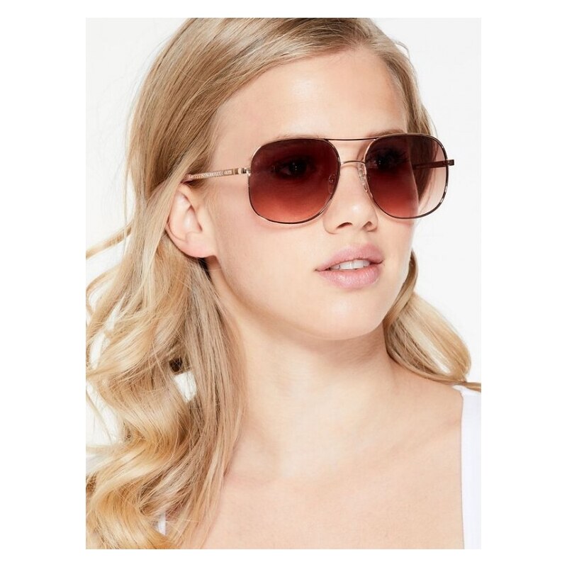 GUESS brýle Rose Gold-Tone Metal Navigator Sunglasses Oranžová