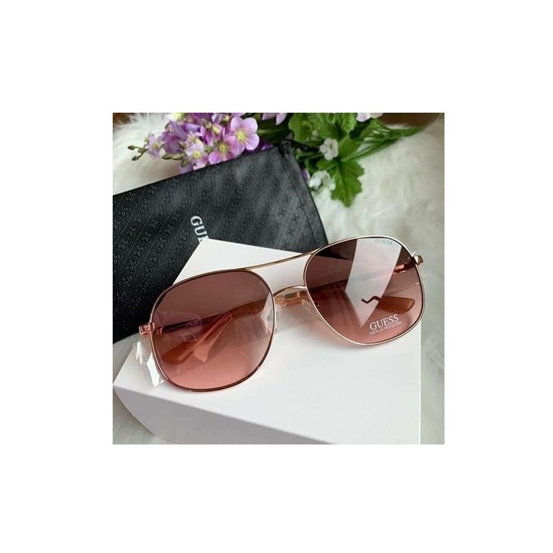 GUESS brýle Rose Gold-Tone Metal Navigator Sunglasses Oranžová