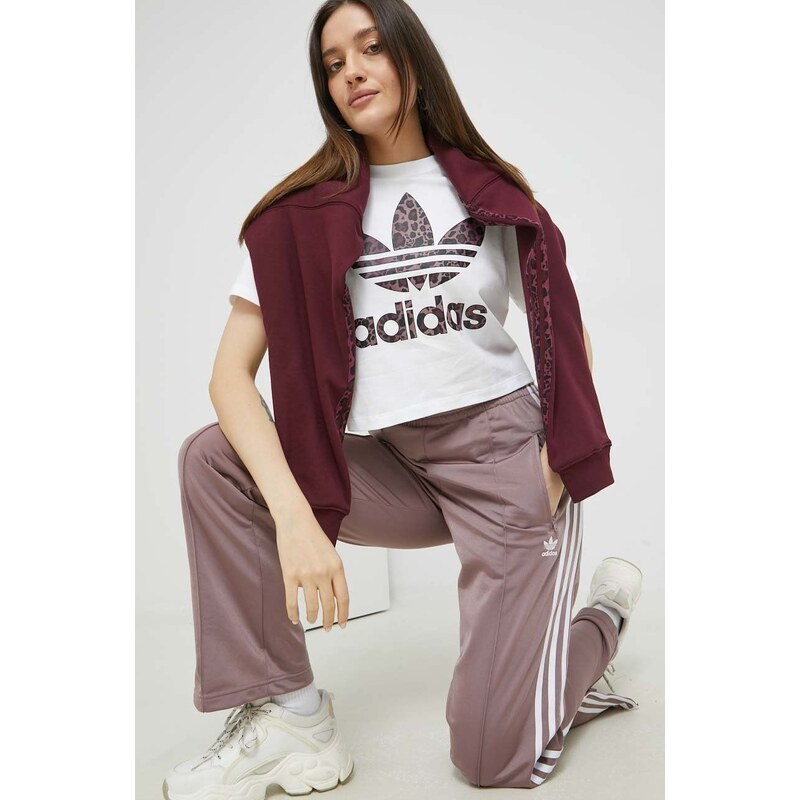 Bavlněná mikina adidas Originals dámská, fialová barva, s kapucí, hladká