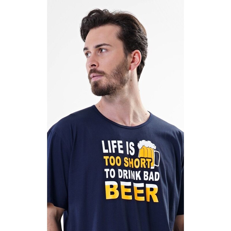 Cool Comics Pánská noční košile s krátkým rukávem Life is beer - tmavě modrá
