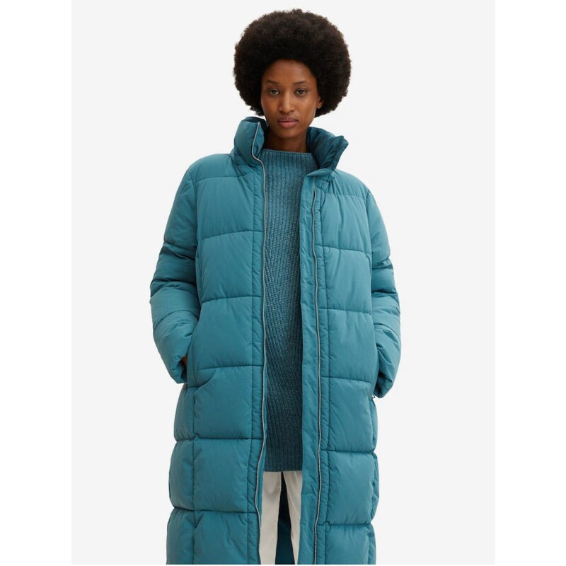 Tyrkysový dámský zimní prošívaný kabát Tom Tailor - Dámské