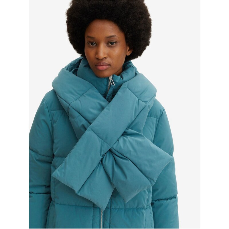 Tyrkysový dámský zimní prošívaný kabát Tom Tailor - Dámské