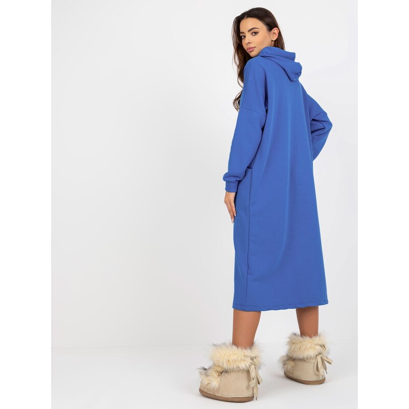 Fashionhunters Základní tmavě modré midi sportovní šaty s kapucí
