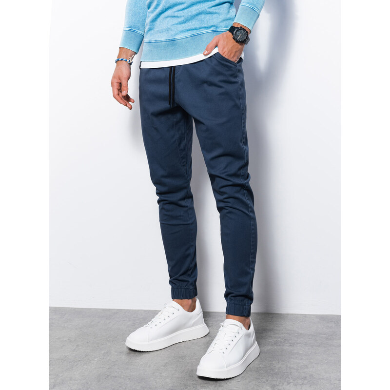 Ombre Clothing Pánské látkové kalhoty JOGGERS - tmavě modrá V8 P885