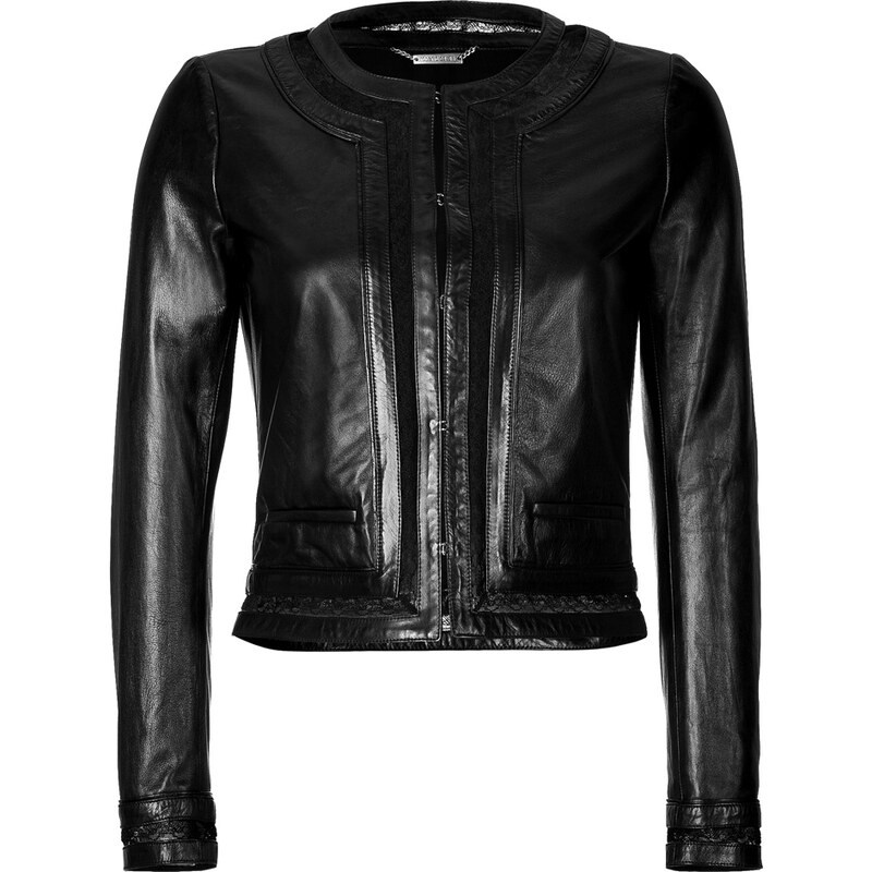 Roberto Cavalli Cropped Leather Jacket with Lace Inset