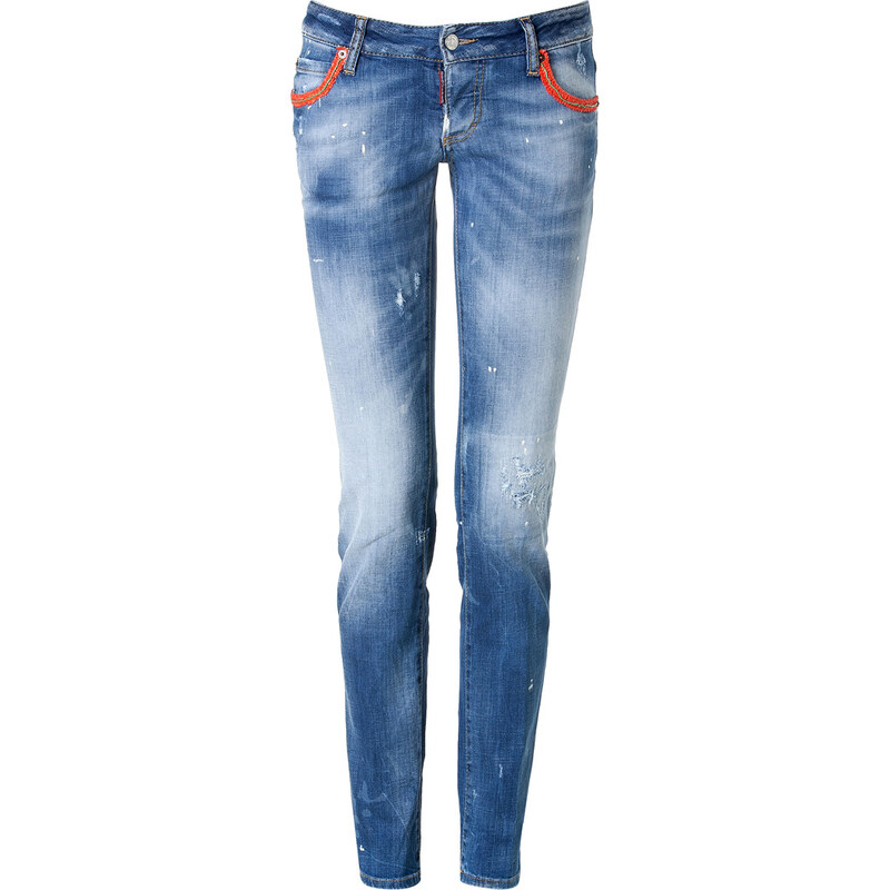 Dsquared2 Distressed Skinny Jeans with Embellished Trim