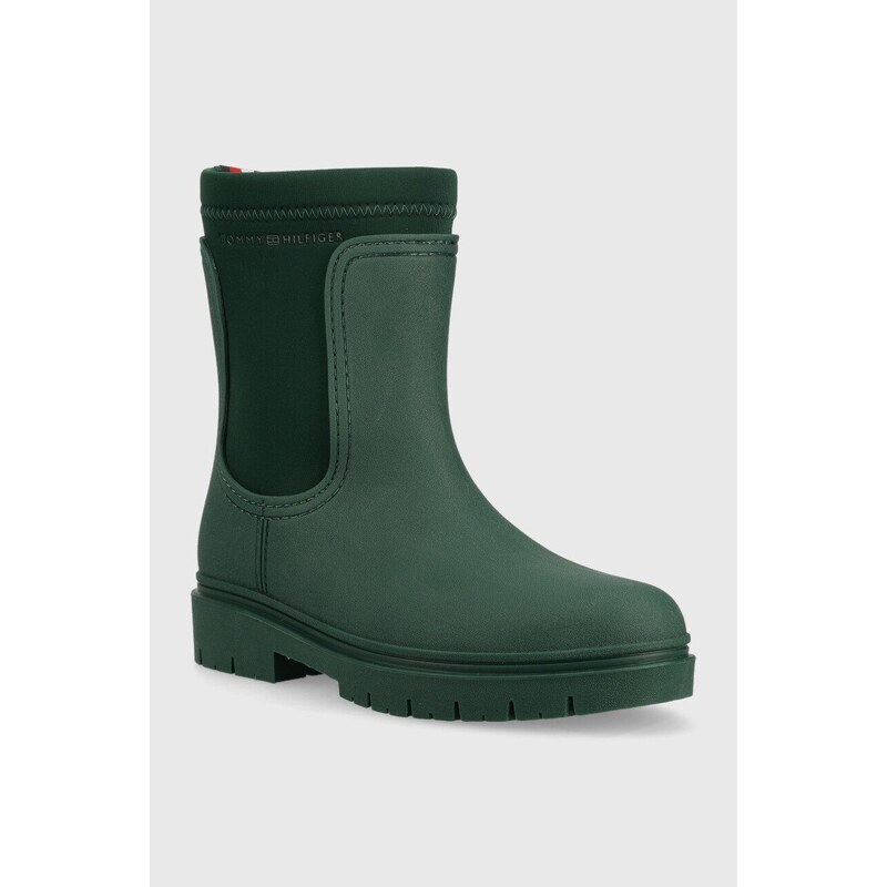 Holínky Tommy Hilfiger Rain Boot Ankle dámské, zelená barva