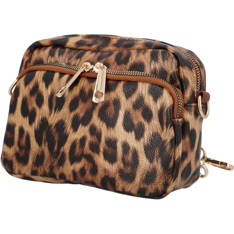 MaxFly Trendová koženková dámská crossbody Julo, leopard hnědá/hnědá