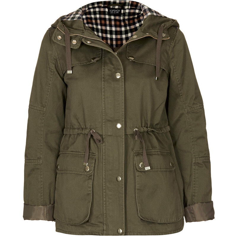 Topshop Hooded Check Lined Jacket