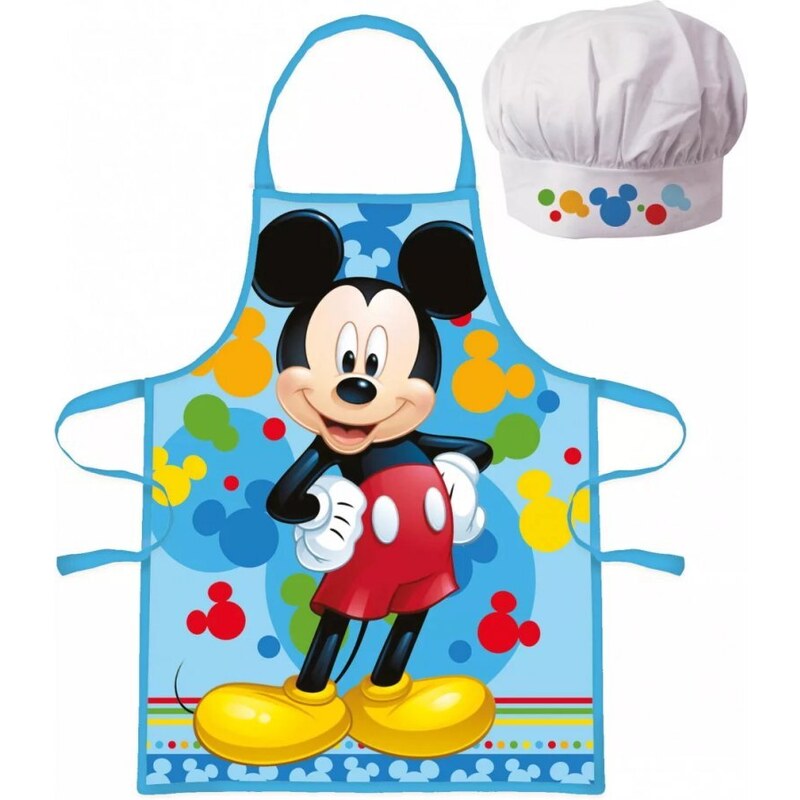 EUROSWAN Dětská / chlapecká zástěra s kuchařskou čepicí Mickey Mouse - Disney - pro děti 3 - 8 let