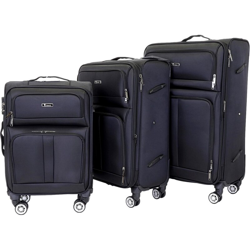 Sada 3 cestovních kufrů T-class 932, černá, M, L, XL, rozšiřitelné 35l, 70l, 95l