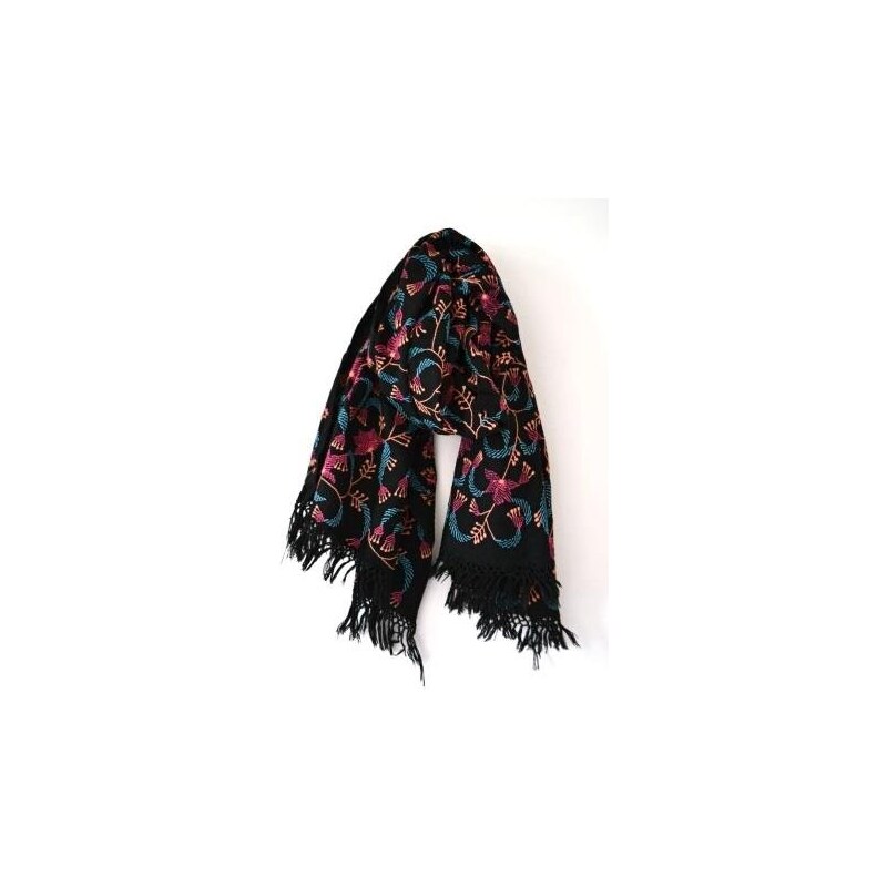Rostlinný šátek černý s růžovou