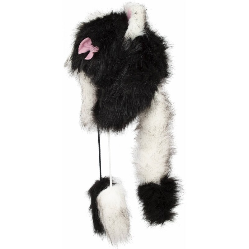 Haker Dětská zimní čepice zvířátko kočka S černobílá II