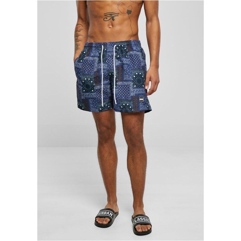 Pánské koupací šortky Urban Classics Pattern Swim Shorts - navy bandana aop