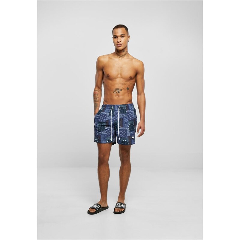 Pánské koupací šortky Urban Classics Pattern Swim Shorts - navy bandana aop