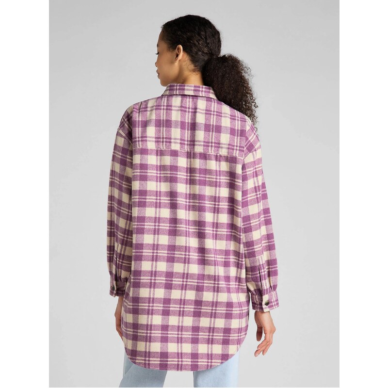 Krémovo-růžová dámská kostkovaná košilová bunda s příměsí vlny Lee - Dámské