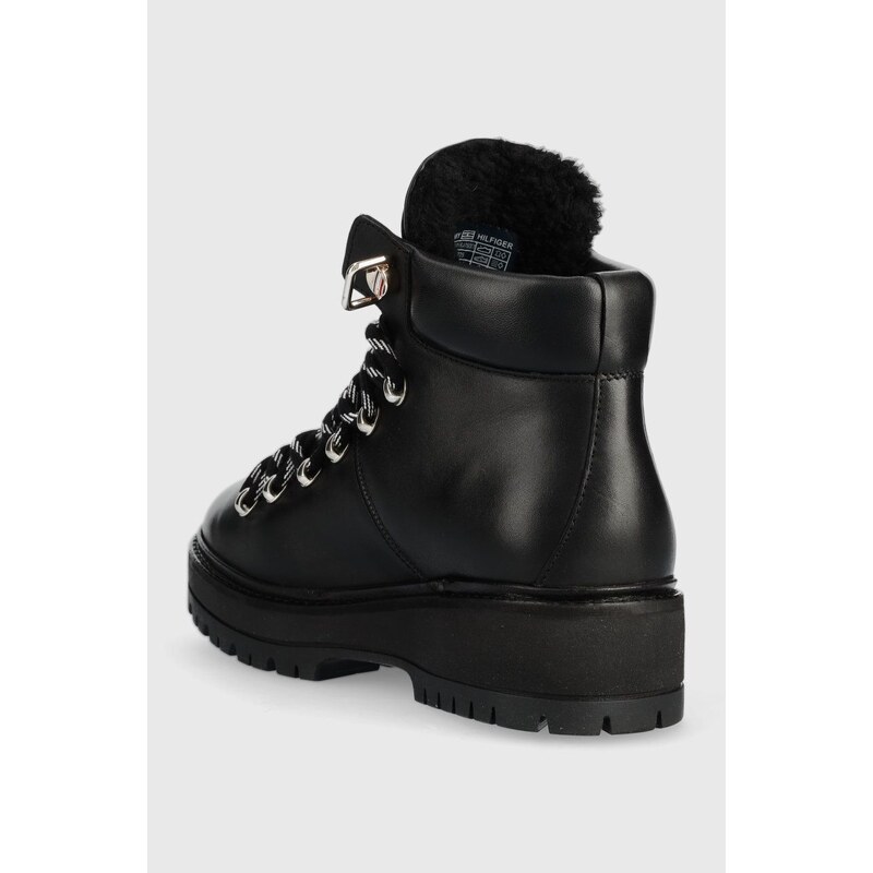 Nízké kozačky Tommy Hilfiger Leather Outdoor Flat Boot dámské, černá barva, na platformě, lehce zateplené