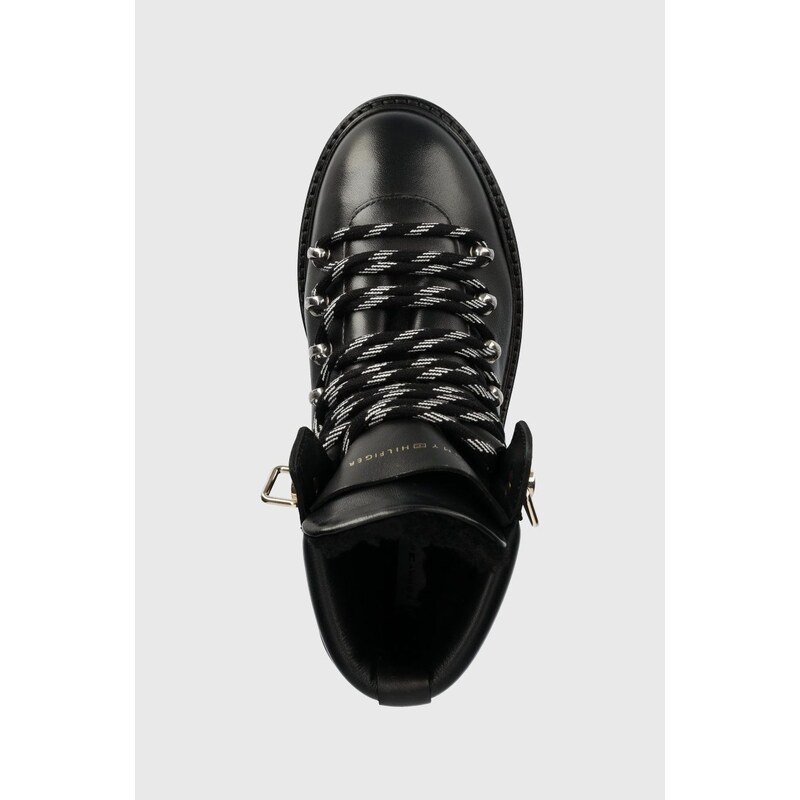 Nízké kozačky Tommy Hilfiger Leather Outdoor Flat Boot dámské, černá barva, na platformě, lehce zateplené