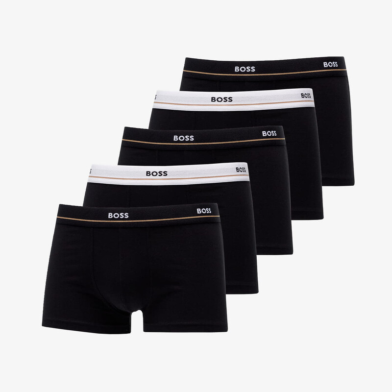 Hugo Boss Stretch-Cotton Trunks With Logo Waistbands 5-Pack Black