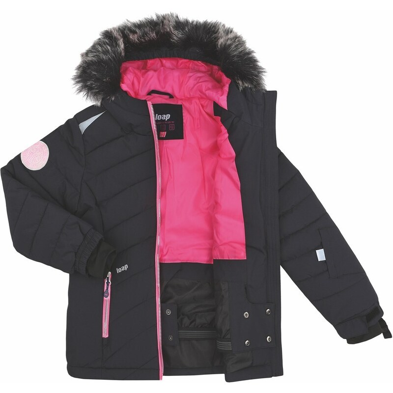 Loap (navržené v ČR, ušito v Asii) Dívčí lyžařská zimní bunda Loap Fuksie černá s růžovou