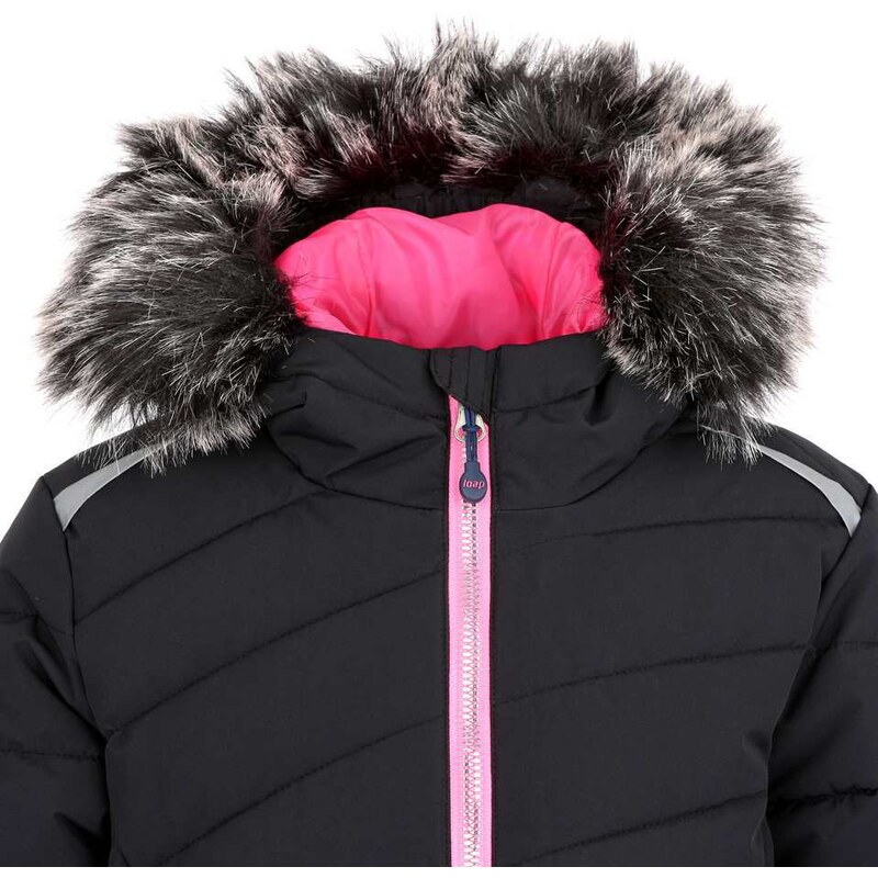 Loap (navržené v ČR, ušito v Asii) Dívčí lyžařská zimní bunda Loap Fuksie černá s růžovou