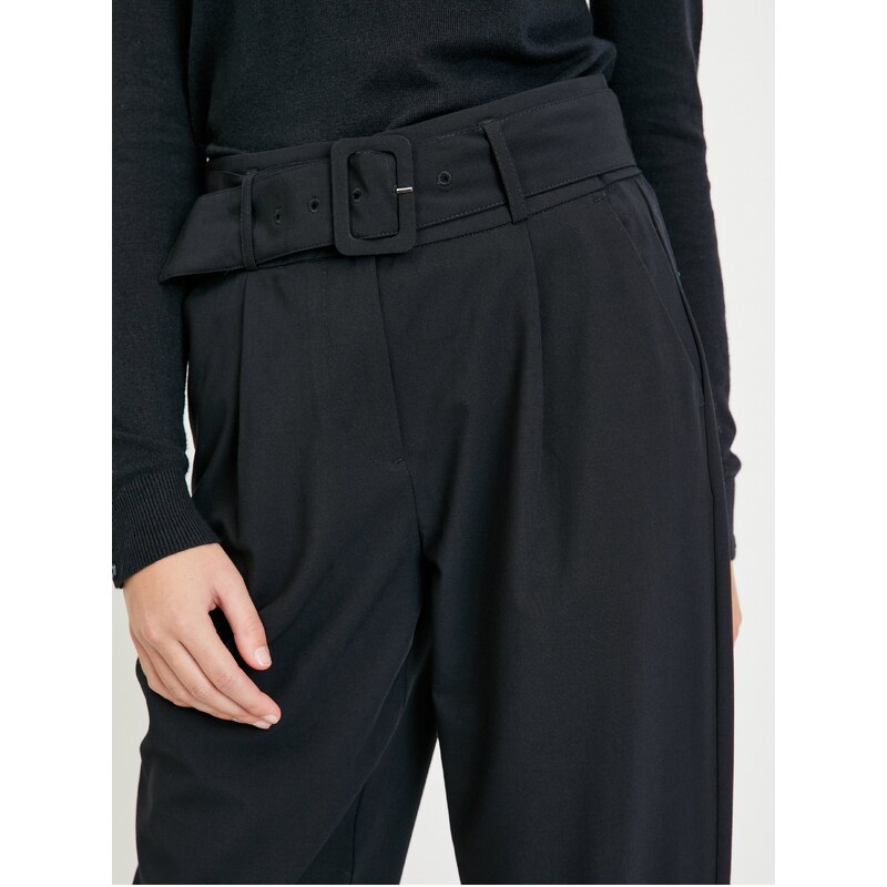 Černé kalhoty s páskem VILA Bilyana - Dámské