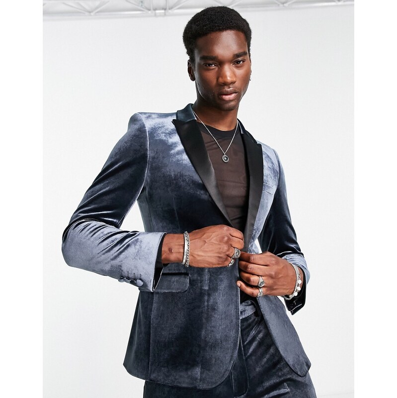 ASOS DESIGN super skinny velvet tuxedo jacket in navy