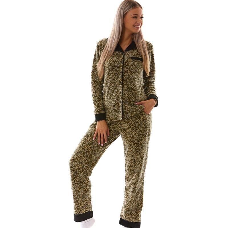Naspani Tygří teplé dámské pyžamo elegantní s límečkem 1Z1320