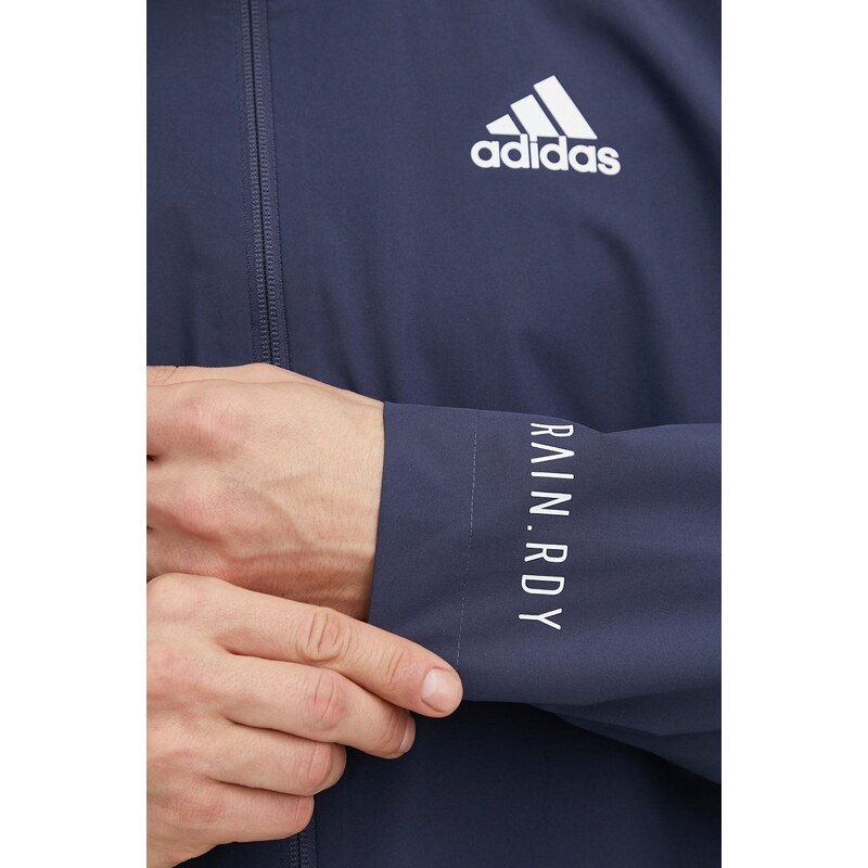 Nepromokavá bunda adidas pánská, tmavomodrá barva, přechodná