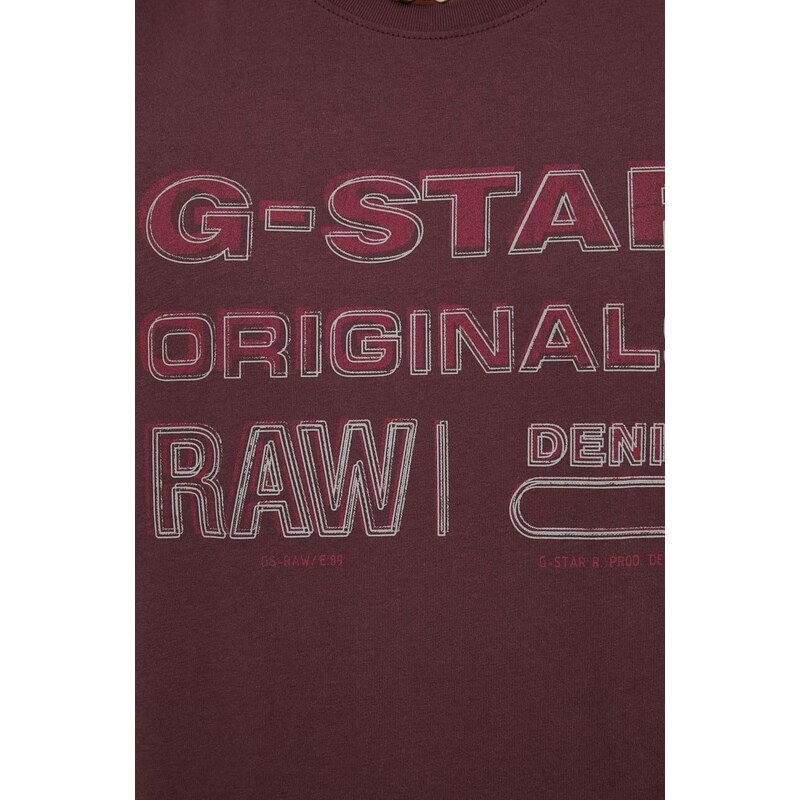 Bavlněné tričko G-Star Raw vínová barva, s potiskem