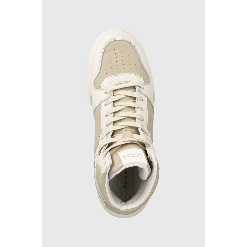 Kožené sneakers boty Tommy Hilfiger High Cut Basket Sneaker Se béžová barva