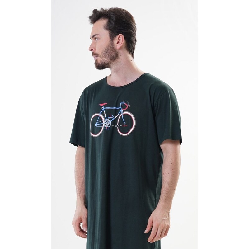 Cool Comics Pánská noční košile s krátkým rukávem Old bike - tmavě zelená