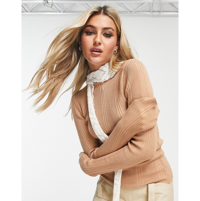 Fire & Glory high neck top in tan-Brown 114790697