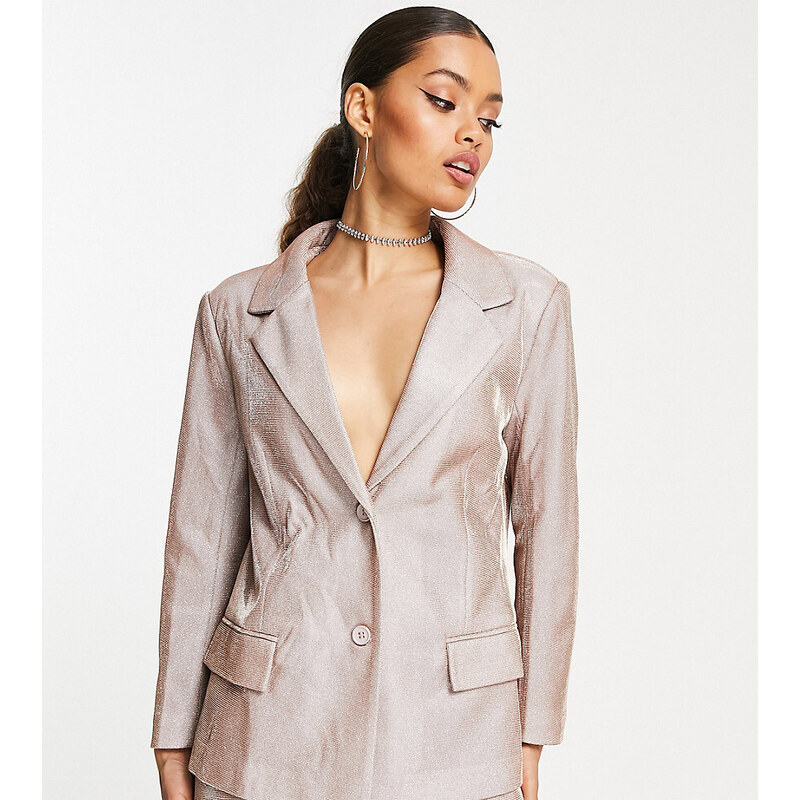 Simmi Clothing Simmi Petite glitter blazer co-ord in rose gold-Pink 83286986