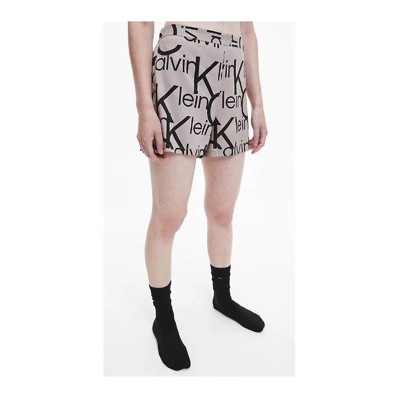 Dámské pyžamové kraťasy QS6851E 5VM béžová/černá - Calvin Klein