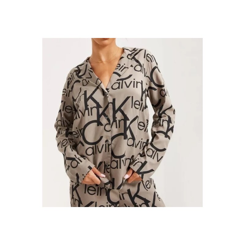 Dámský vrchní díl pyžama QS6848E 5VM béžová/černá - Calvin Klein 113448360