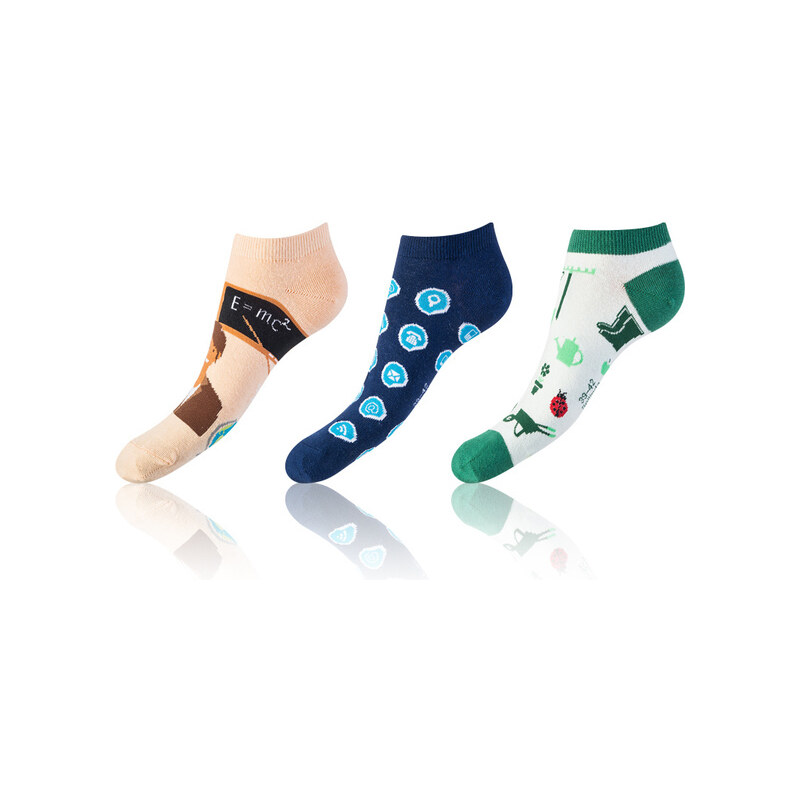 Bellinda CRAZY IN-SHOE SOCKS 3x - Modern color low crazy socks unisex - dark blue - dark green - light brown