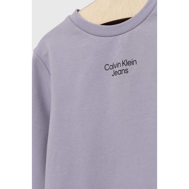 Dětská mikina Calvin Klein Jeans fialová barva, s potiskem