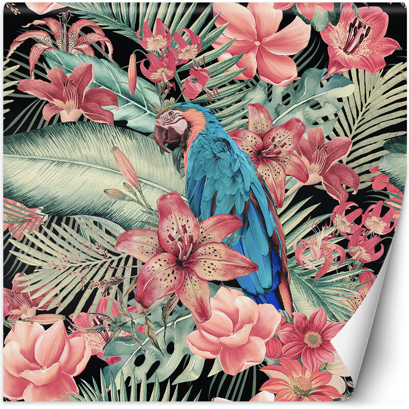 Gario Fototapeta Papoušek na pozadí růžových listů - Andrea Haase Materiál: Vliesová, Rozměry: 100 x 100 cm
