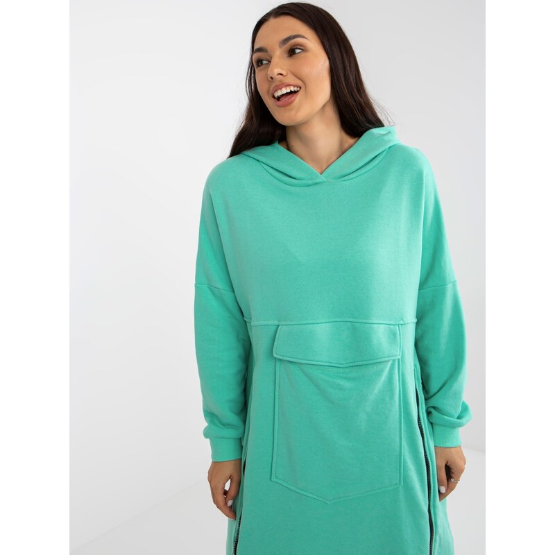 Fashionhunters Mint dlouhá oversize mikina se zipy a kapsou