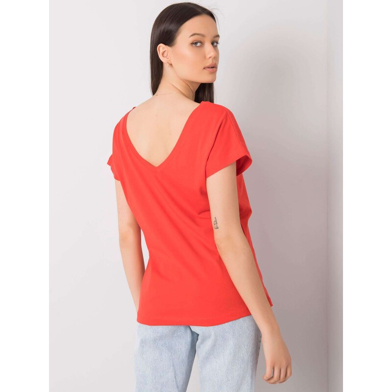 Fashionhunters Červené tričko s trojúhelníkovým výstřihem