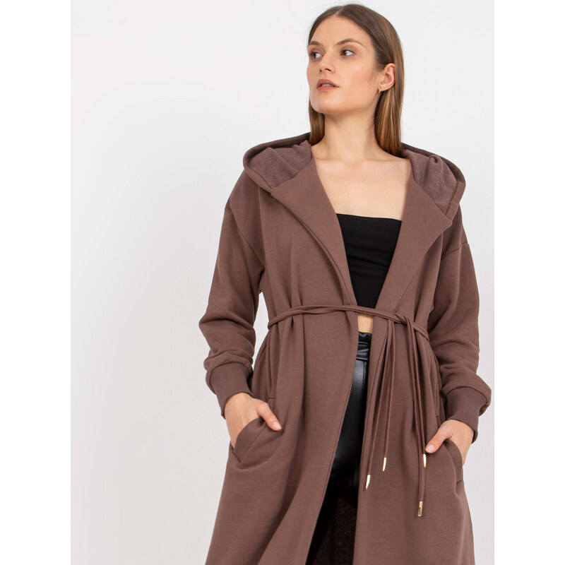 RUE PARIS Dámský dlouhý hnědý mikinový kabát A2036