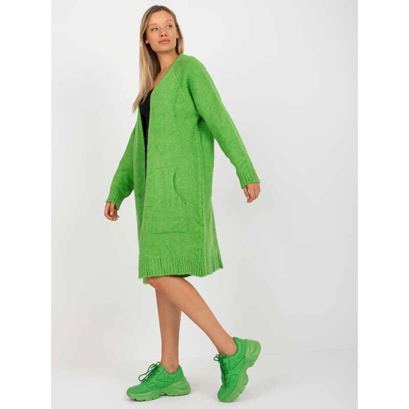 Fashionhunters Světle zelený volný cardigan bez zapínání RUE PARIS