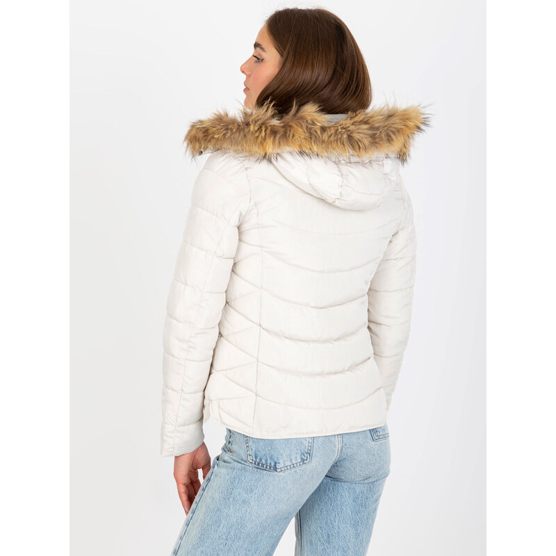 Fashionhunters Bílá prošívaná přechodná bunda s kapucí
