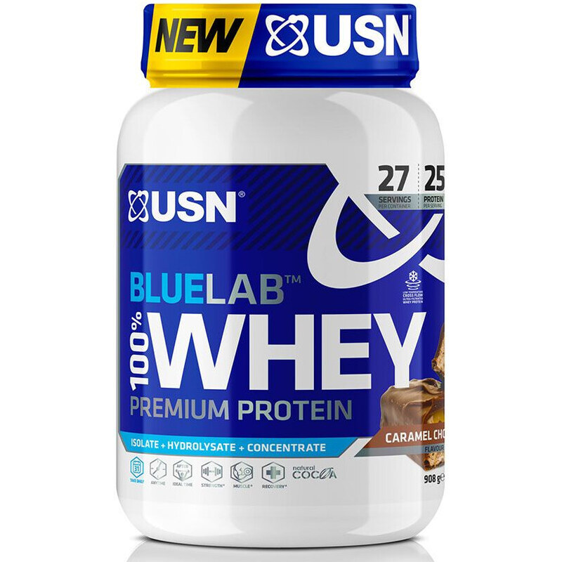 Proteinové prášky USN BlueLab 100% Whey Premium Protein čokoláda s karamelem 908g blw05