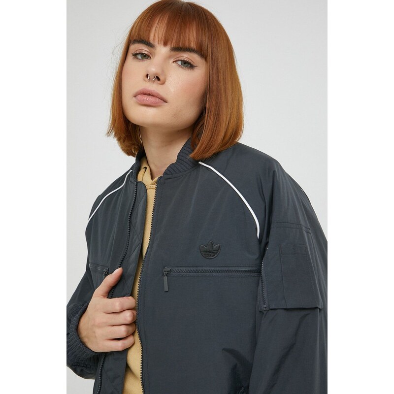 Bomber bunda adidas Originals šedá barva, přechodná