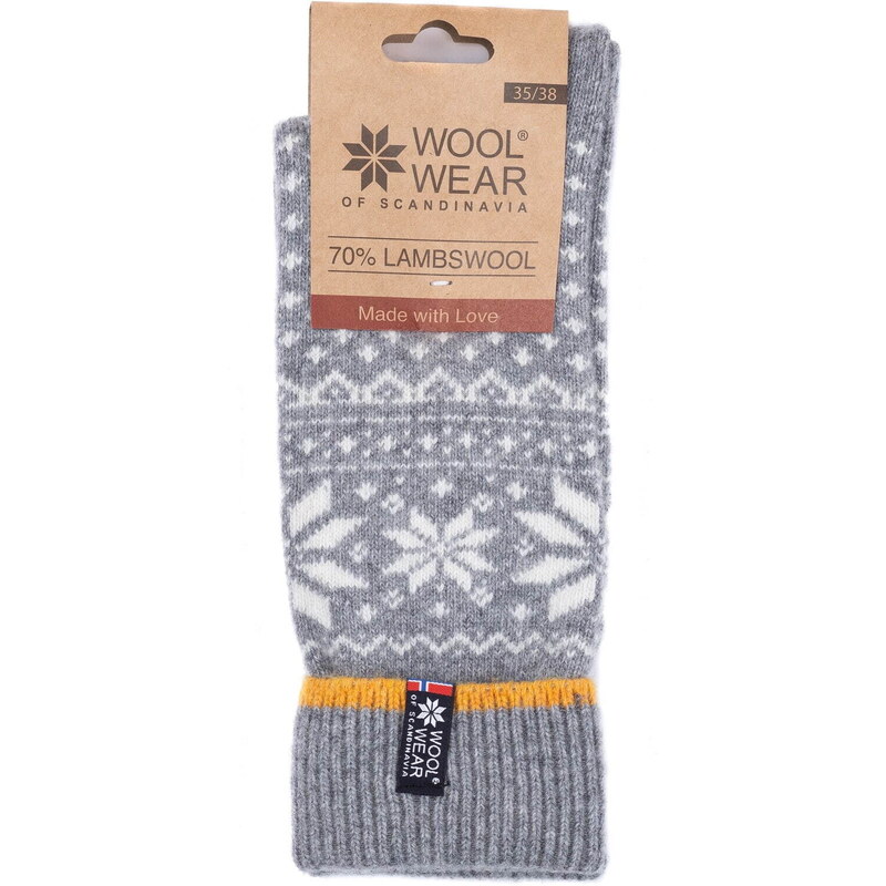 WOOLWEAR of Scandinavia Vlněné ponožky Grey/White Snowflakes no.