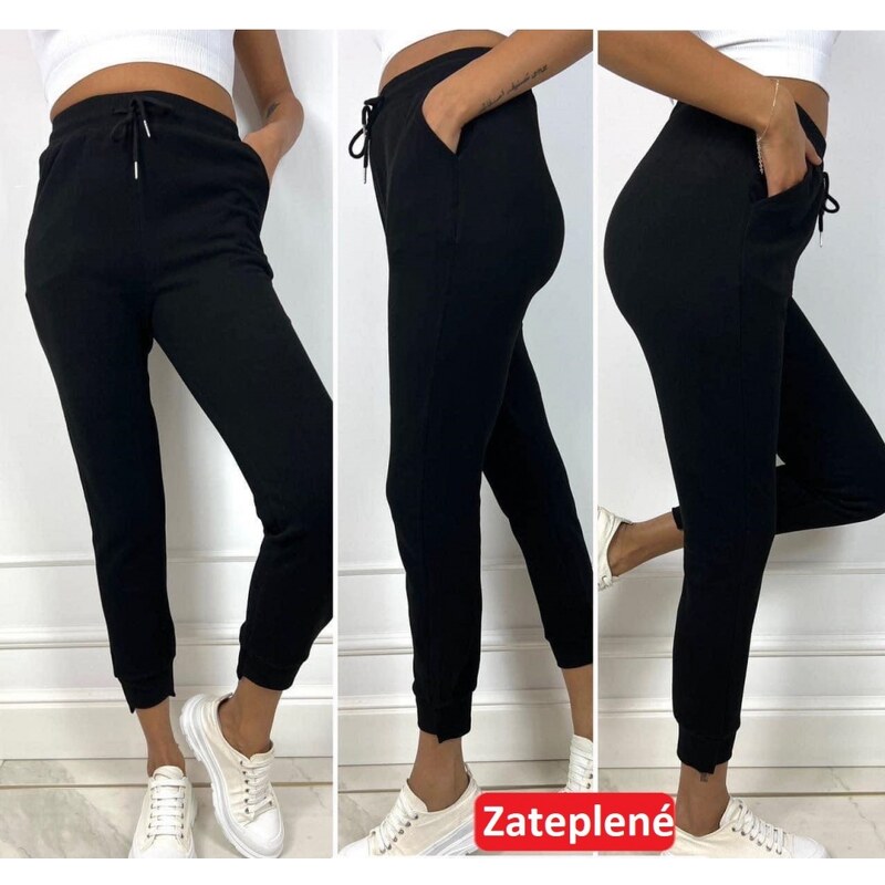 Zateplené tepláky černé, EHS511BK-M/L M/L