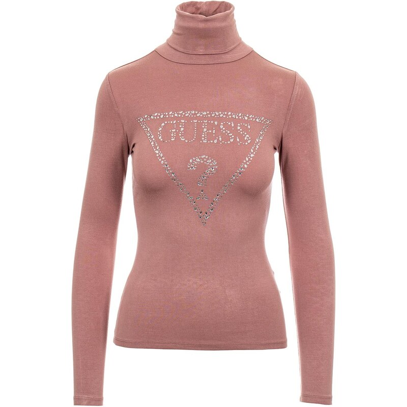 Guess dámské tričko s rolákem Shelly růžový s kamínky