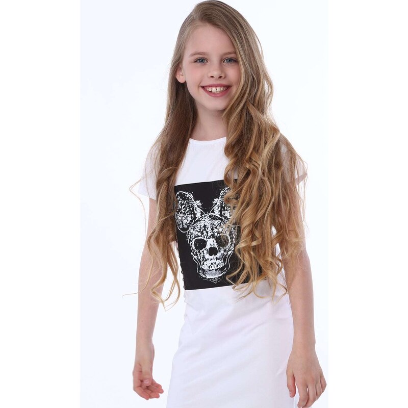 FASARDI Bílé dívčí šaty s aplikací